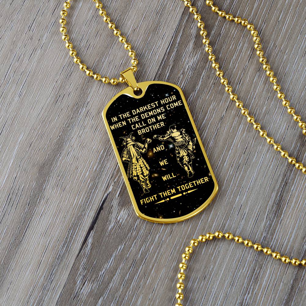 Samurai - Call On me Brother - Bushido - Katana - Ronin - Miyamoto Musashi - Galaxy - Black Dog Tag - Samurai Dog Tag - Military Ball Chain - Luxury Dog Tag