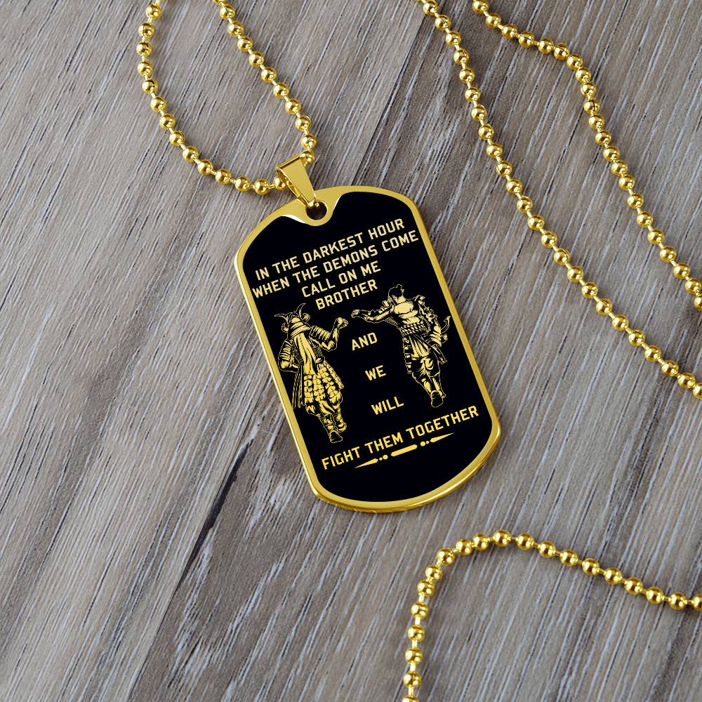 Samurai - Call On me Brother - Bushido - Katana - Ronin - Miyamoto Musashi - Black Dog Tag - Samurai Dog Tag - Military Ball Chain - Luxury Dog Tag