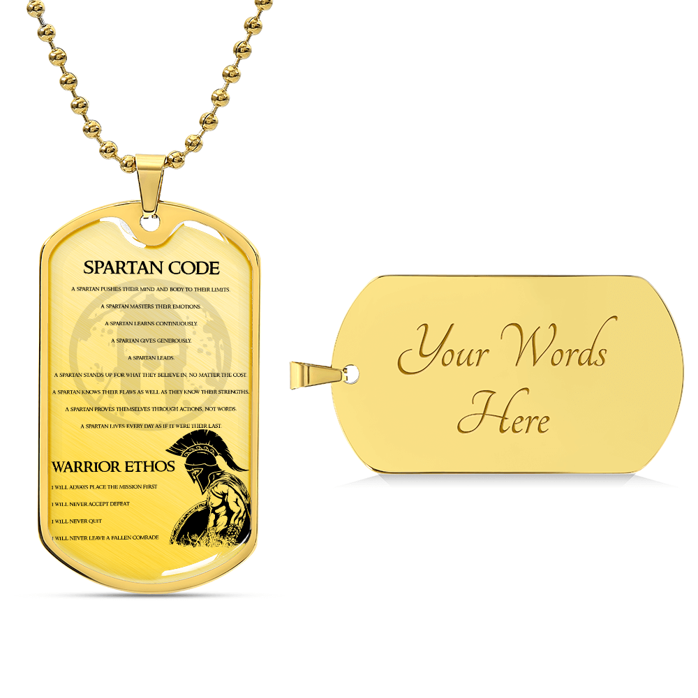 Warrior - Spartan Code - Warrior Ethos - Sparta - Spartan - Warrior Dog Tag - Military Ball Chain - Luxury Dog Tag
