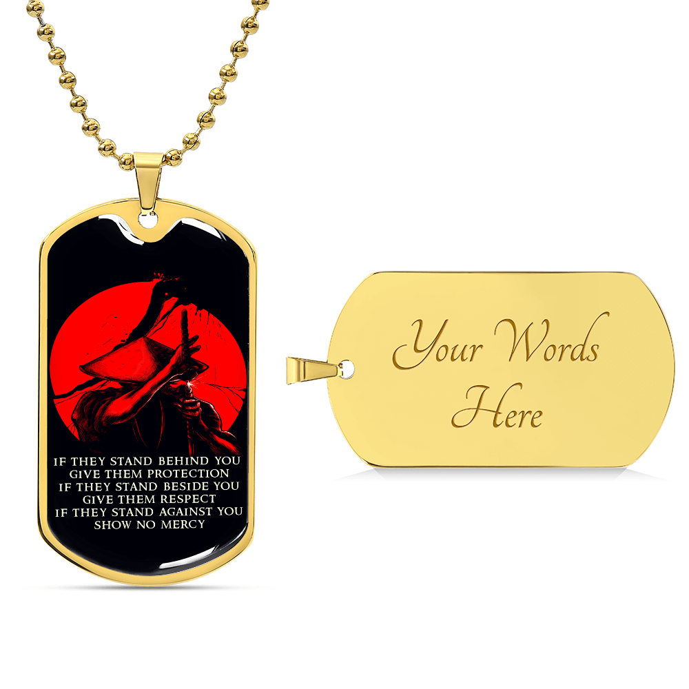 Samurai - IF - Show No Mercy - Bushido - Katana - Ronin - Black Dog Tag - Samurai Dog Tag - Military Ball Chain - Luxury Dog Tag