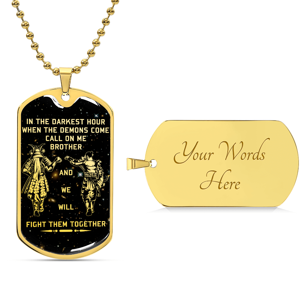 Samurai - Call On me Brother - Bushido - Katana - Ronin - Miyamoto Musashi - Galaxy - Black Dog Tag - Samurai Dog Tag - Military Ball Chain - Luxury Dog Tag