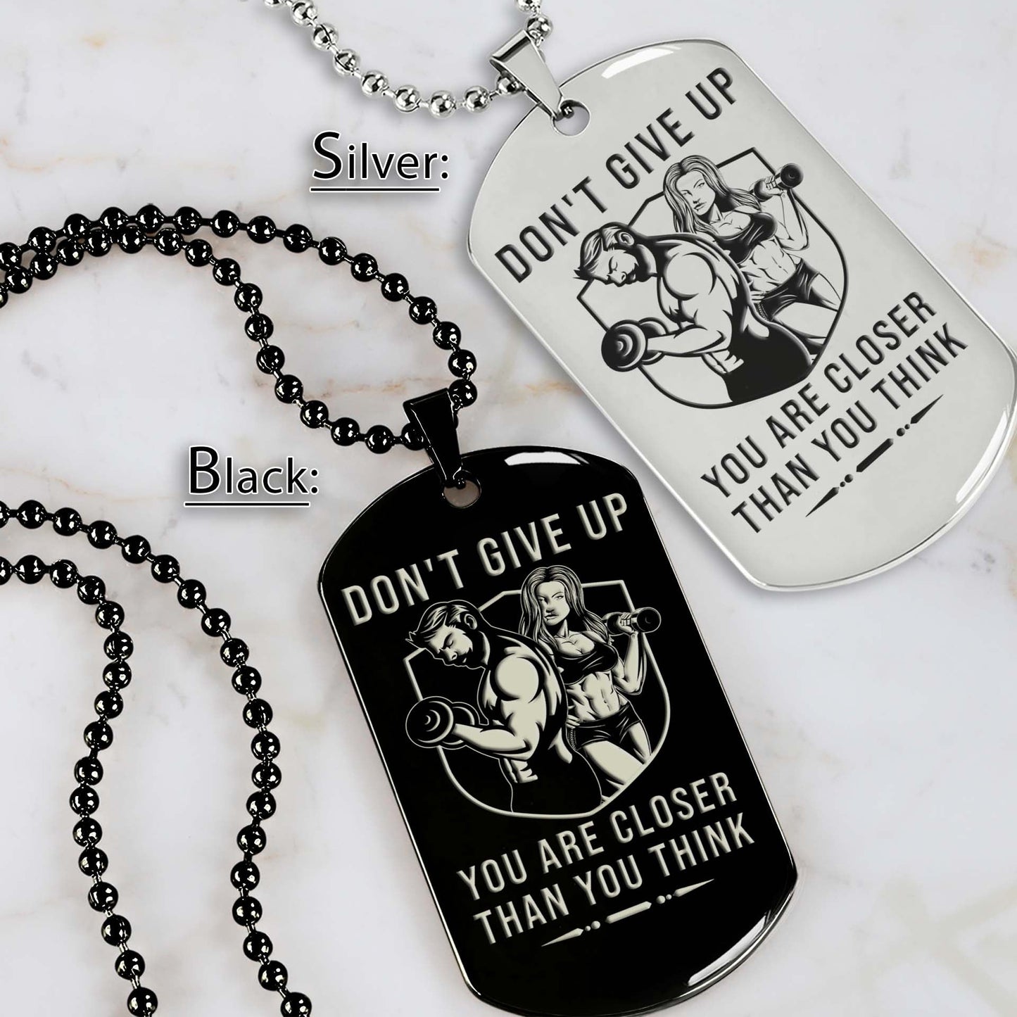 Gym Dog Tag - Gym Necklace - Don't Give Up You Are Closer Than You Think - It's About Being Better Than You Were The Day Before - Gym - Fitness Center - Workout - Engrave Dog Tag