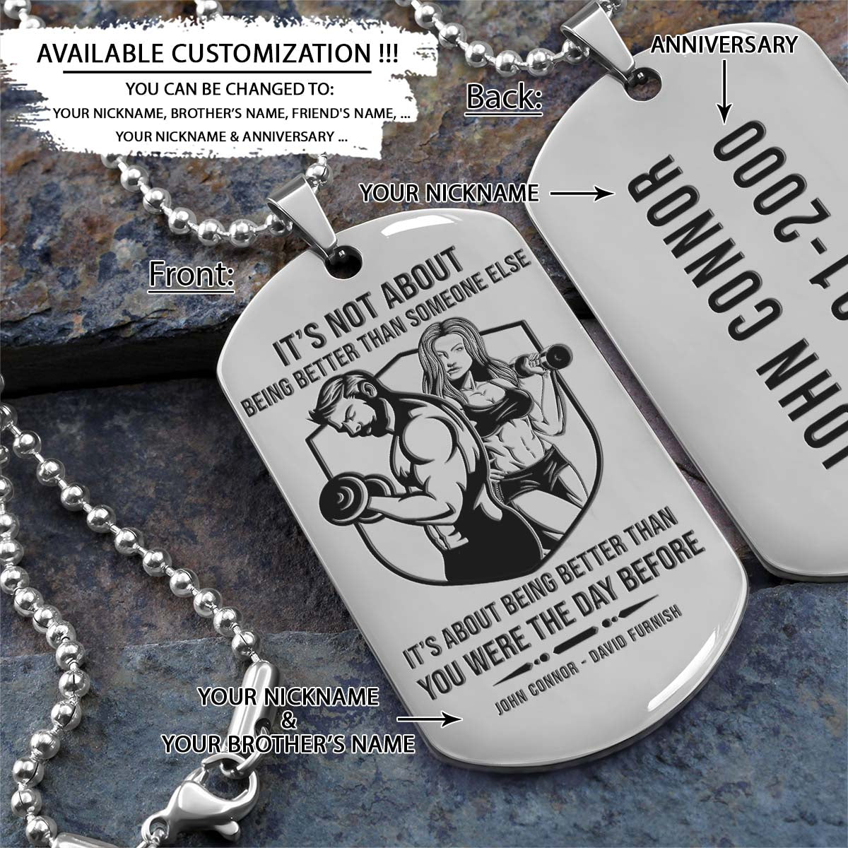 Gym Dog Tag - Gym Necklace - It's About Being Better Than You Were The Day Before - Gym - Fitness Center - Workout - Engrave Dog Tag