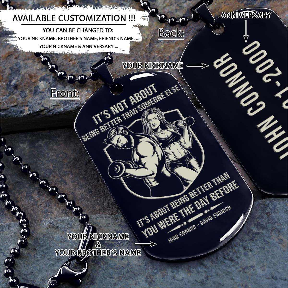 Gym Dog Tag - Gym Necklace - It's About Being Better Than You Were The Day Before - Gym - Fitness Center - Workout - Engrave Dog Tag