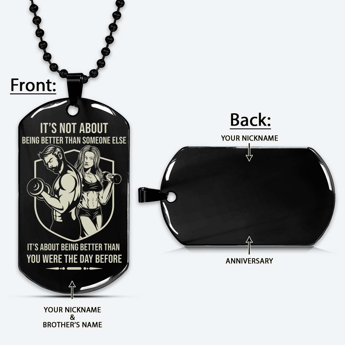 Gym Dog Tag - Gym Necklace - It's About Being Better Than You Were The Day Before - Gym - Fitness Center - Workout - Engrave Dog Tag