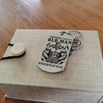 Gym Dog Tag - Gym Necklace - Never Ultimate An Old Man Who Loves Weightlifting - Call One Me Brother - Gym - Fitness Center - Workout - Engrave Dog Tag