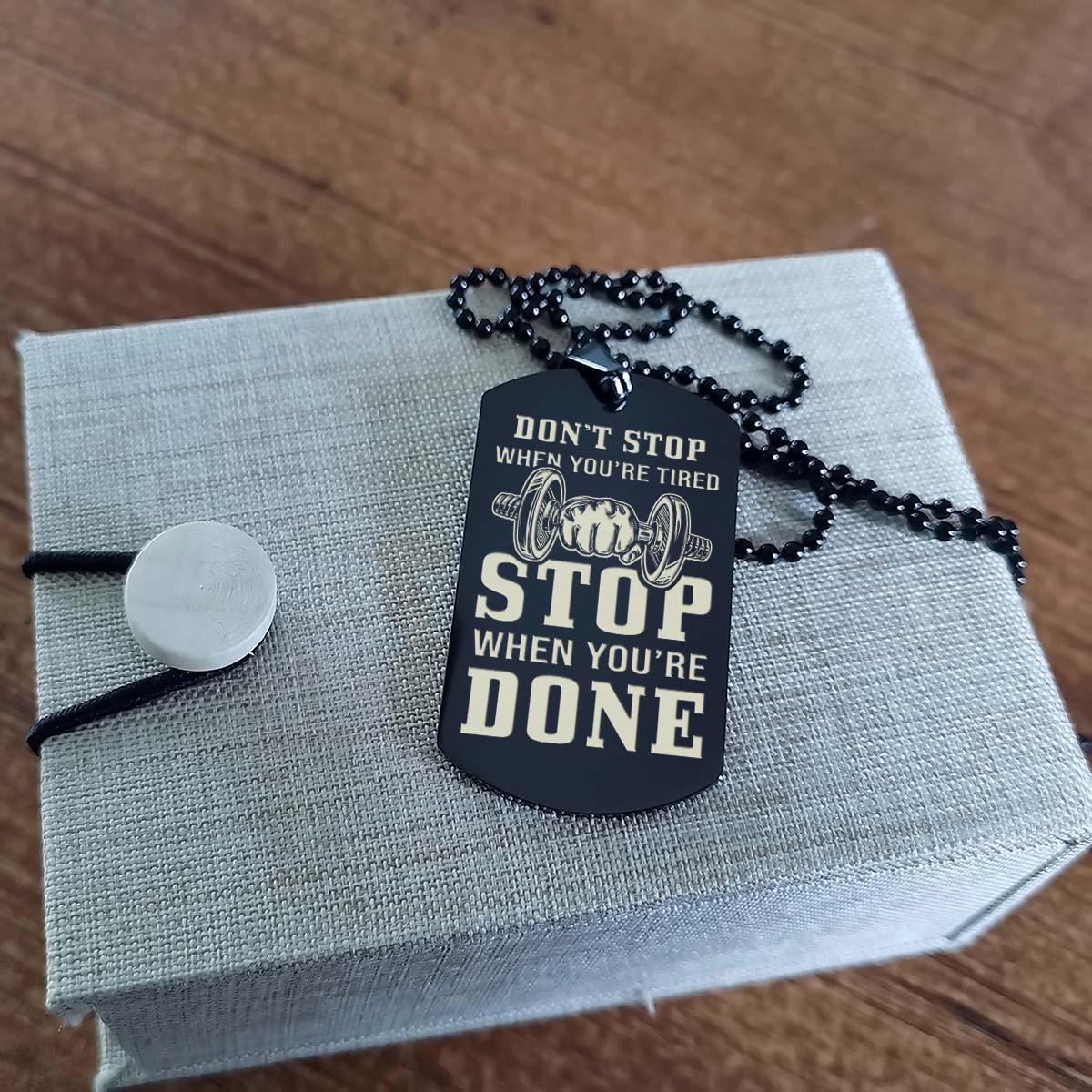 Gym Dog Tag - Gym Necklace - Stop When You Are Done - The Pain You Feel Today Is The Strength You Feel Tomorrow - Gym - Fitness Center - Workout - Engrave Dog Tag
