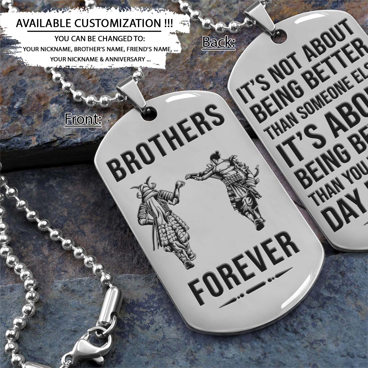Samurai Dog Tag - Brothers Forever - It's About Being Better Than You Were The Day Before - Bushido - Katana - Ronin - Miyamoto Musashi - Samurai Necklace - Engrave Dog Tag