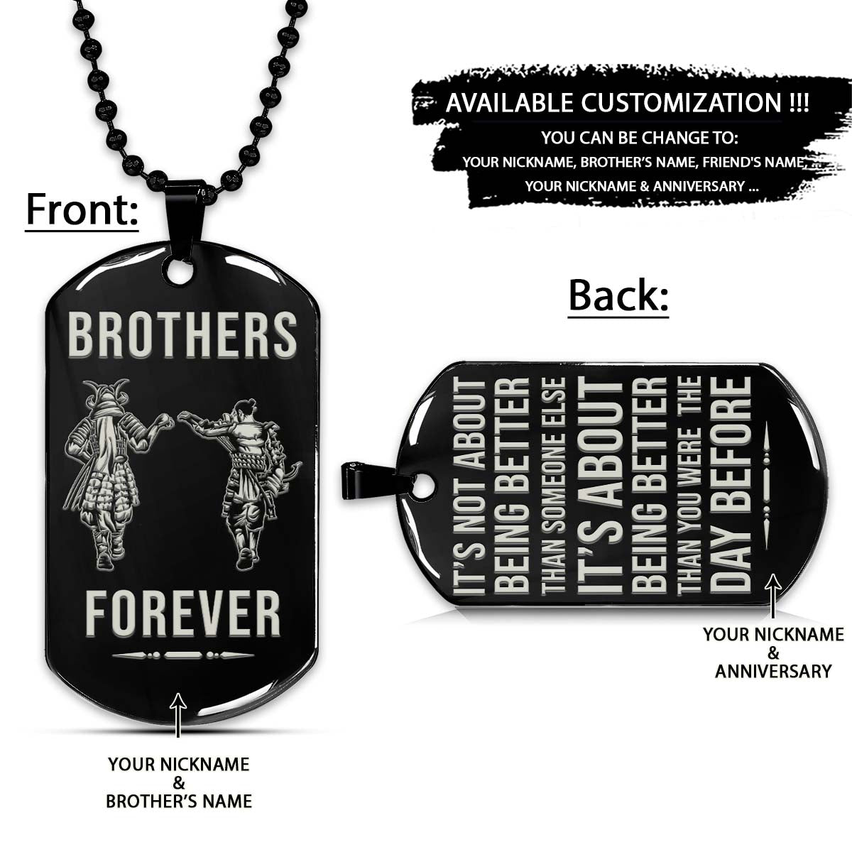 Samurai Dog Tag - Brothers Forever - It's About Being Better Than You Were The Day Before - Bushido - Katana - Ronin - Miyamoto Musashi - Samurai Necklace - Engrave Dog Tag