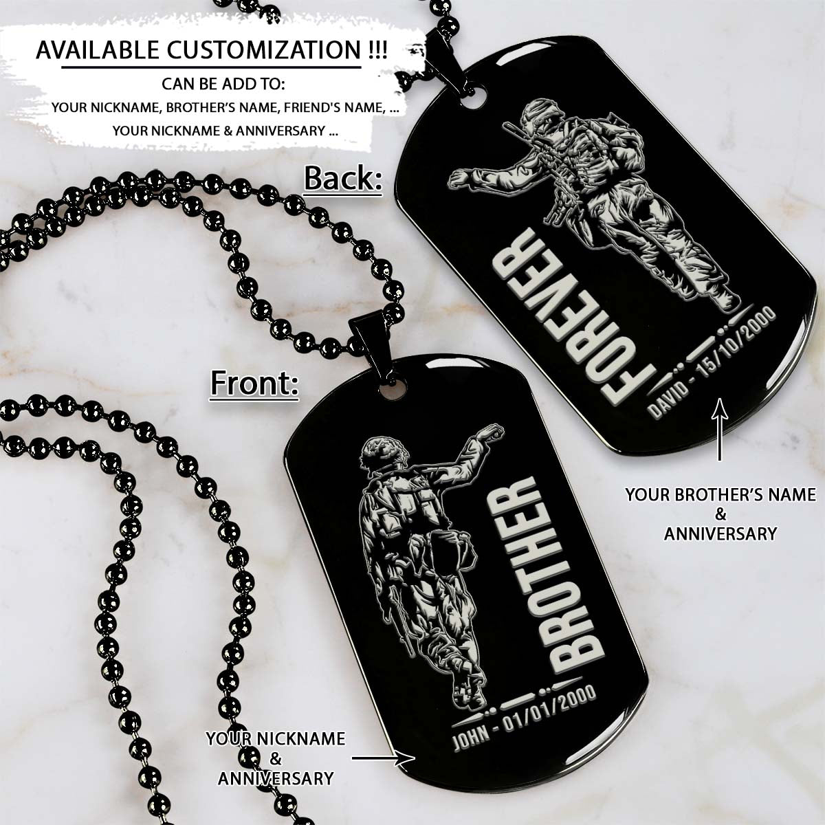 Soldier Dog Tag - Brother Forever - Army - Navy - Marines - Air Force - Soldier Necklace - Engrave Dog Tag
