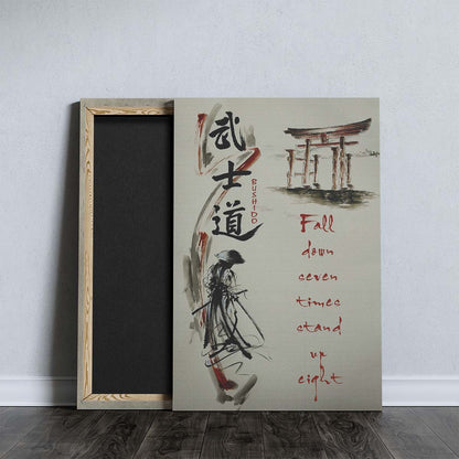 Samurai Wall Art - Samurai Poster - Samurai Canvas - Fall Down Seven Times Stand Up Eight - SA075 - Vertical Poster - Vertical Canvas
