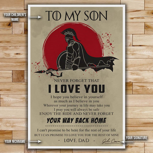 Spartan Wall Art - Spartan Poster - Spartan Canvas - Dad To Son - I Love You - WA100 - Spartan Warrior - Vertical Poster - Vertical Canvas