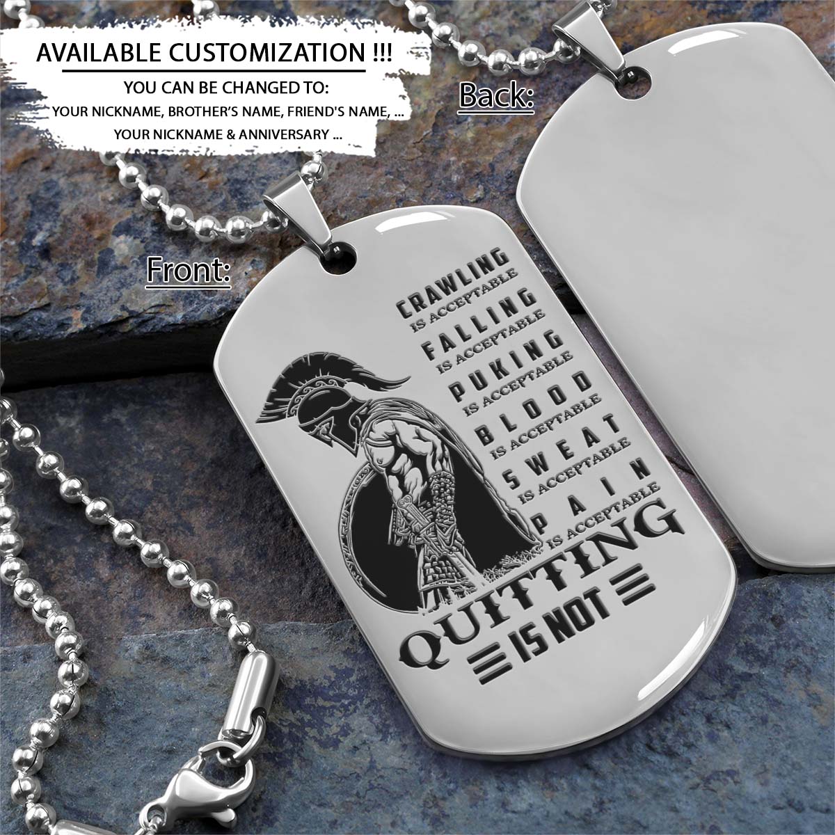 Spartan Dog Tag - Quitting Is Not - Spartan Warrior - Sparta - Leonidas - Gladiator - Spartan Necklace - Engrave Dog Tag