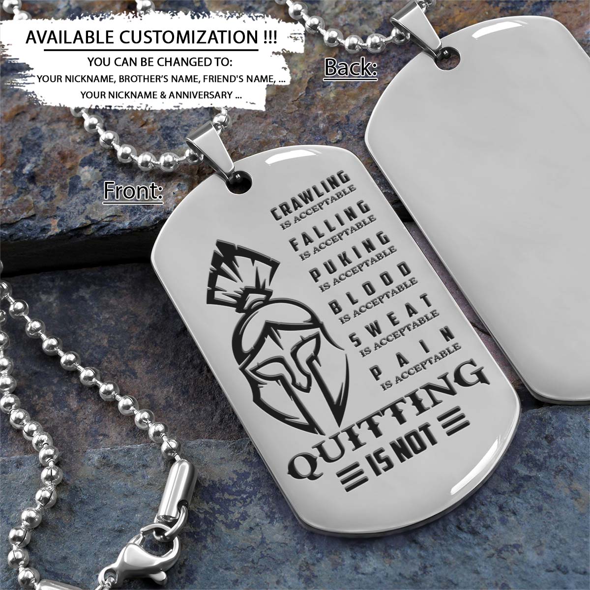 Spartan Dog Tag - Quitting Is Not - Spartan Warrior - Sparta - Leonidas - Gladiator - Spartan Necklace - Engrave Dog Tag
