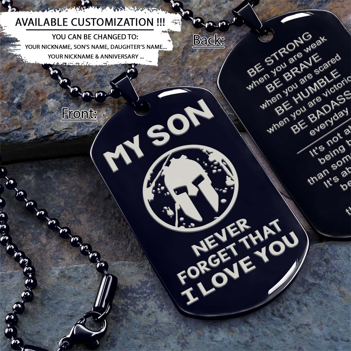 Spartan Dog Tag - To My Son - t's About Being Better Than You Were The Day Before - Spartan Warrior - Sparta - Leonidas - Gladiator - Spartan Necklace - Engrave Dog Tag