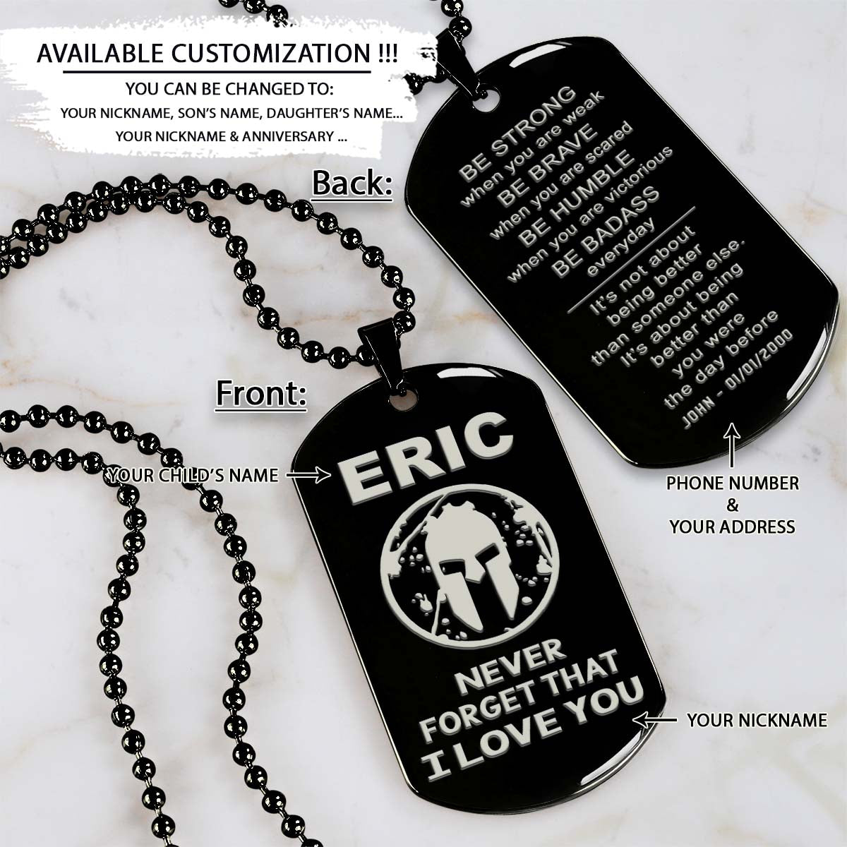 Spartan Dog Tag - To My Son - t's About Being Better Than You Were The Day Before - Spartan Warrior - Sparta - Leonidas - Gladiator - Spartan Necklace - Engrave Dog Tag