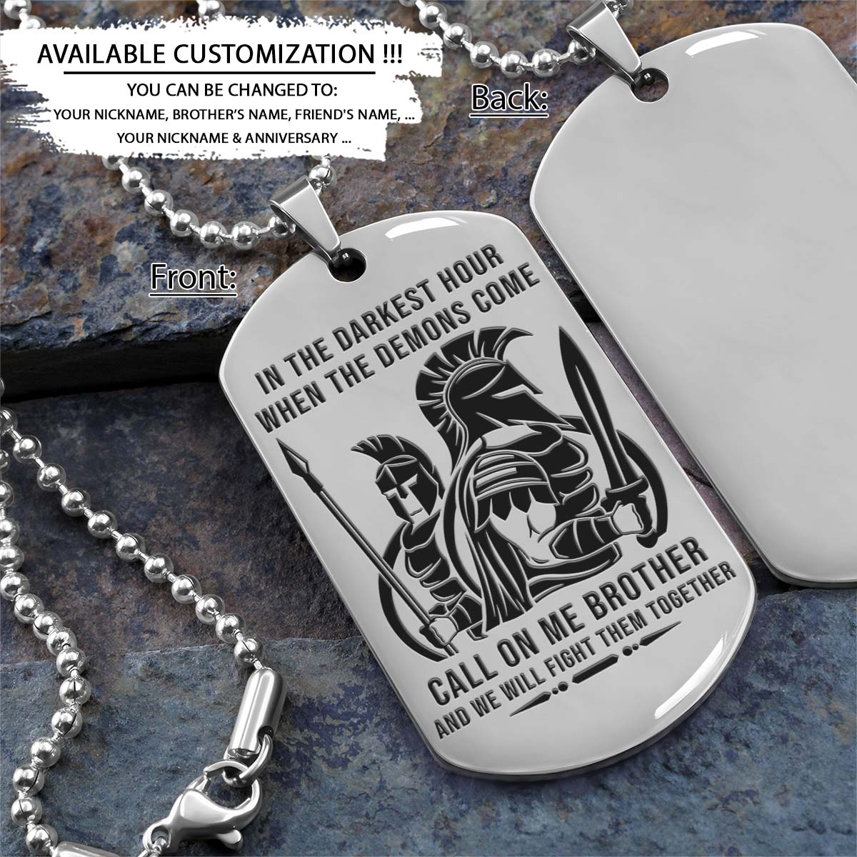 Spartan Dog Tag - Call On Me Brother - Spartan Warrior - Sparta - Leonidas - Gladiator - Spartan Necklace - Engrave Dog Tag