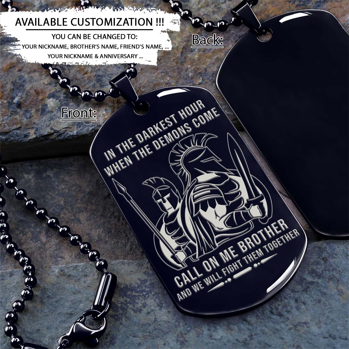 Spartan Dog Tag - Call On Me Brother - Spartan Warrior - Sparta - Leonidas - Gladiator - Spartan Necklace - Engrave Dog Tag
