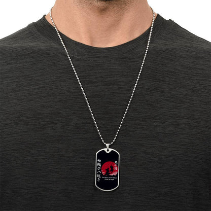 Samurai - Fall Down Seven Times Stand Up Eight - Bushido - Katana - Ronin - Black Dog Tag - Samurai Dog Tag - Military Ball Chain - Luxury Dog Tag