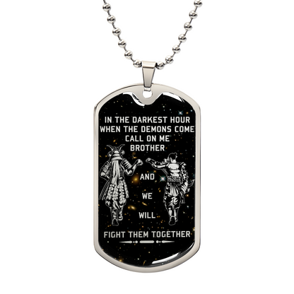 Samurai - Call On me Brother - Bushido - Katana - Ronin - Miyamoto Musashi - Galaxy - Black Dog Tag - Samurai Dog Tag - Military Ball Chain - Luxury Dog Tag