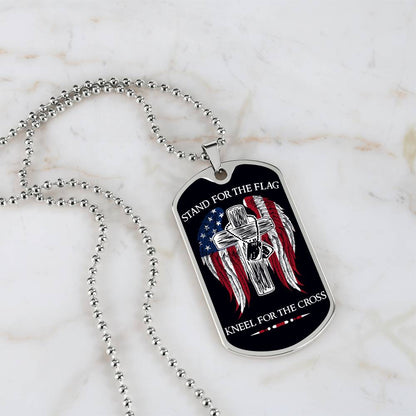 Soldier - Stand For The Flag - Kneel For The Cross - Army - Marine - Black Dog Tag - Soldier Dog Tag - Military Ball Chain - Luxury Dog Tag