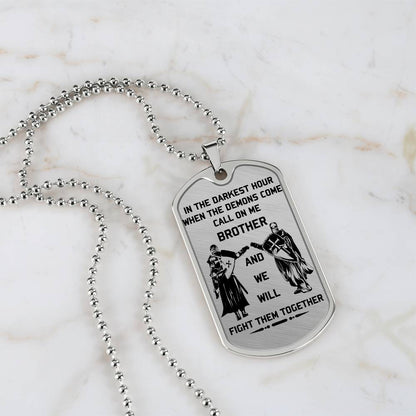 Knight Templar - Call On Me Brother - Knight Templar Dog Tag - Military Ball Chain - Luxury Dog Tag
