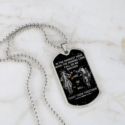 Samurai - Call On me Brother - Bushido - Katana - Ronin - Miyamoto Musashi - Galaxy - Black Dog Tag - Samurai Dog Tag - Military Ball Chain - Luxury Dog Tag