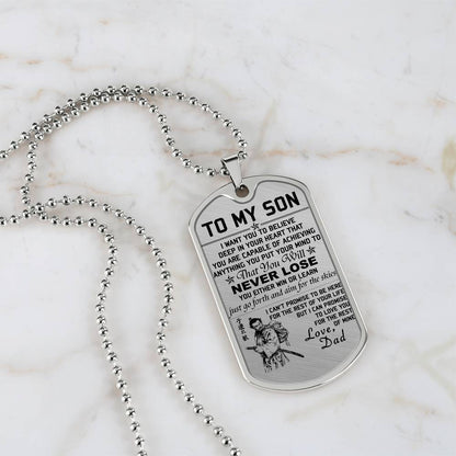 Samurai - Dad To Son - Never Lose - Bushido - Katana - Ronin - Miyamoto Musashi - Samurai Dog Tag - Military Ball Chain - Luxury Dog Tag