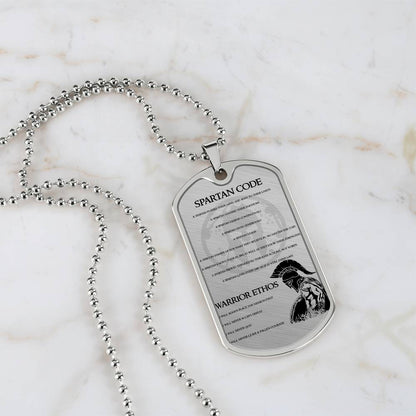 Warrior - Spartan Code - Warrior Ethos - Sparta - Spartan - Warrior Dog Tag - Military Ball Chain - Luxury Dog Tag