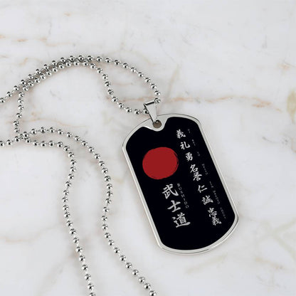 Samurai - The Seven Virtures Of Bushido - Bushido - Katana - Ronin - Black Dog Tag - Samurai Dog Tag - Military Ball Chain - Luxury Dog Tag