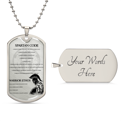 Warrior - Spartan Code - Warrior Ethos - Sparta - Spartan - Warrior Dog Tag - Military Ball Chain - Luxury Dog Tag