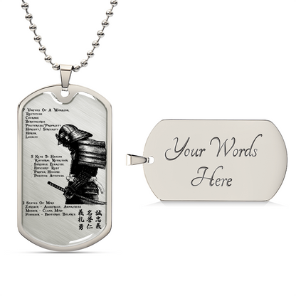 Samurai - 7 5 3 CODE - Bushido - Katana - Ronin - Samurai Dog Tag - Military Ball Chain - Luxury Dog Tag