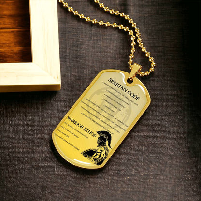 Warrior - Spartan Code - Warrior Ethos - Sparta - Spartan - Warrior Dog Tag - Military Ball Chain - Luxury Dog Tag