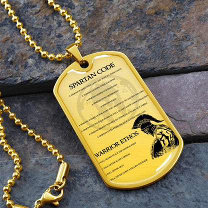 Warrior - Spartan Code - Warrior Ethos - Sparta - Spartan - Warrior Dog Tag - Military Ball Chain - Luxury Dog Tag