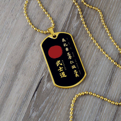 Samurai - The Seven Virtures Of Bushido - Bushido - Katana - Ronin - Black Dog Tag - Samurai Dog Tag - Military Ball Chain - Luxury Dog Tag