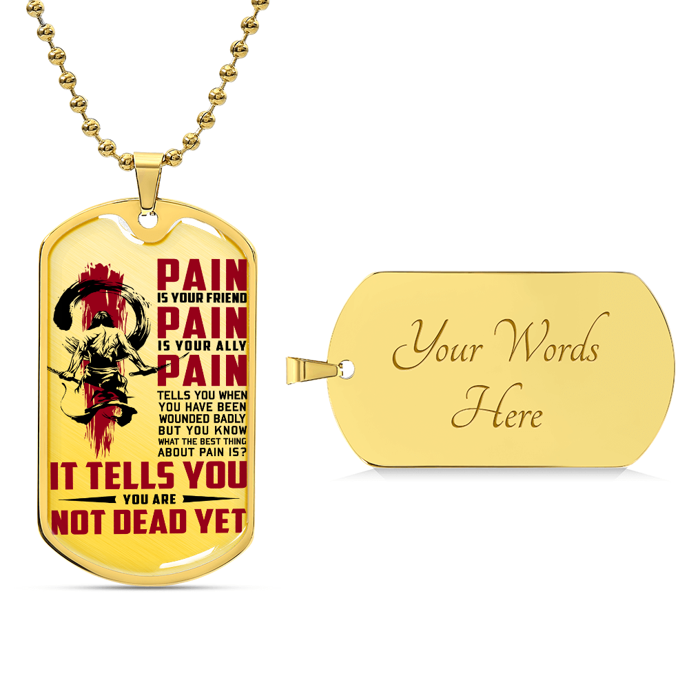 Samurai - PAIN - You Are Not Dead Yet - Bushido - Katana - Ronin - Samurai Dog Tag - Military Ball Chain - Luxury Dog Tag