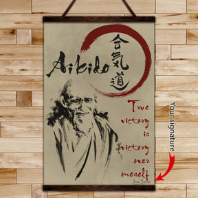 AI025 - True Victory Is Victory Over Oneself - Morihei Ueshiba - Vertical Poster - Vertical Canvas - Aikido Poster