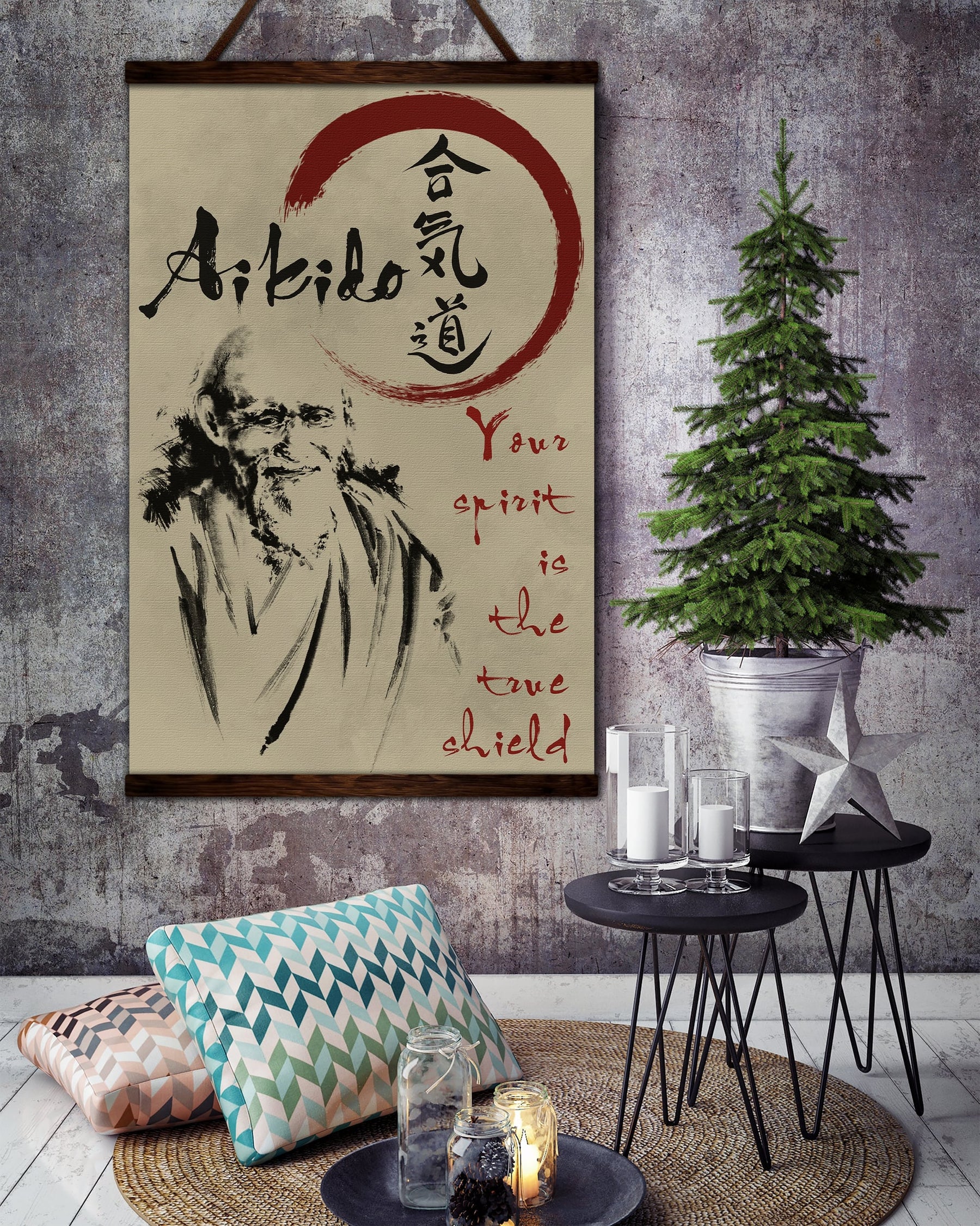 AI026 - Your Spirit Is The True Shield - Morihei Ueshiba - Vertical Poster - Vertical Canvas - Aikido Poster