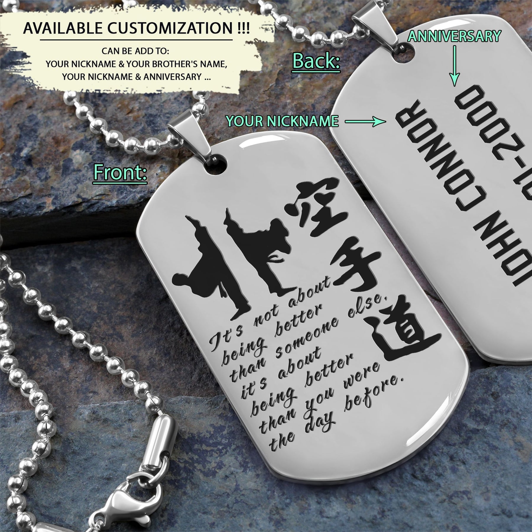 KAD009 - It's About Being Better Than You Were The Day Before - Karate - Engrave Silver Dogtag