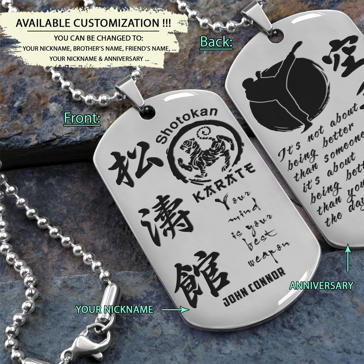 KAD011 - Your Mind Is Your Best Weapon - It's About Being Better Than You Were The Day Before - Shotokan Karate - Engrave Double Silver Dog Tag