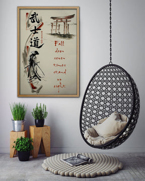 SA075 - Fall Down Seven Times Stand Up Eight - Vertical Poster - Vertical Canvas - Samurai Poster