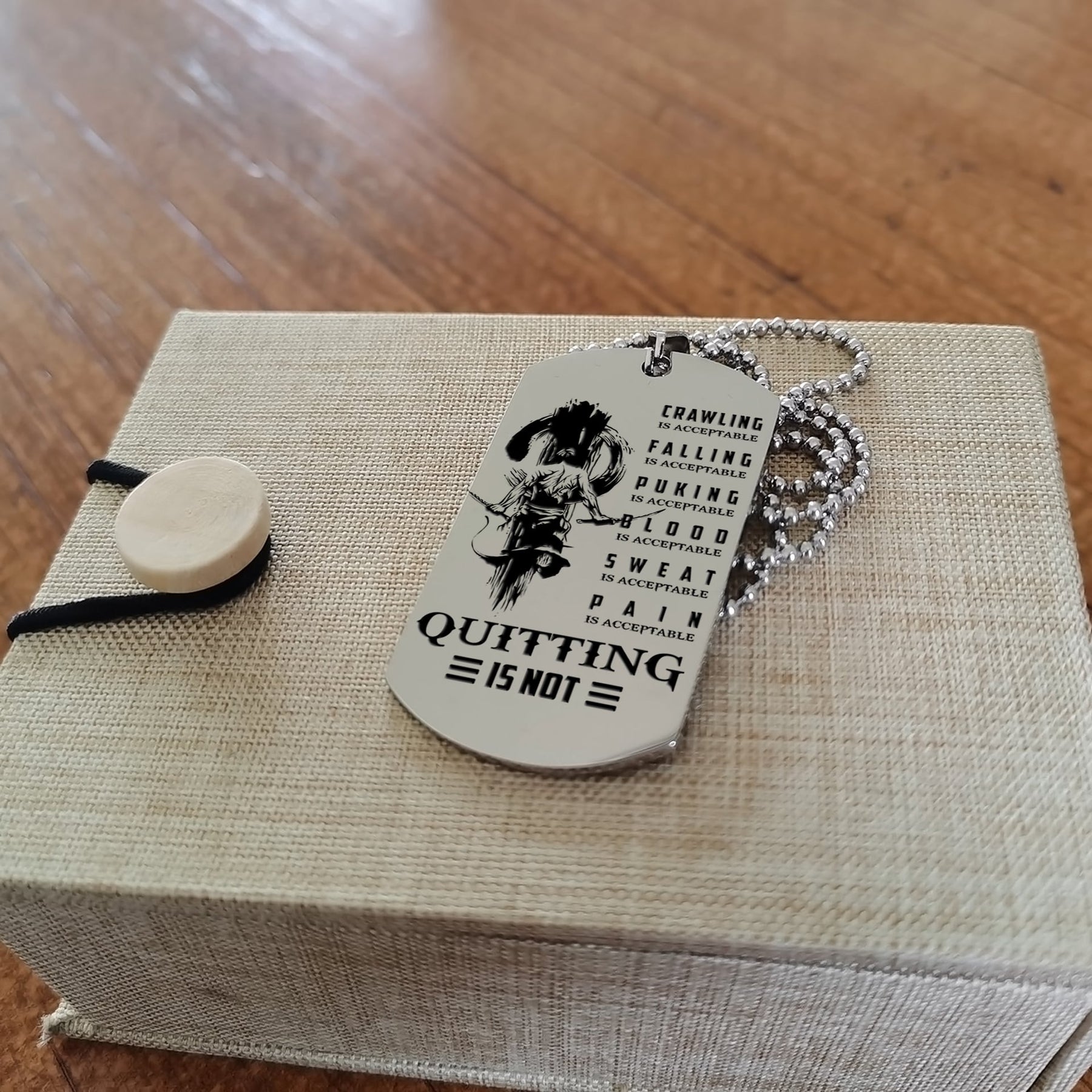 SAD005 - Quitting Is Not - Samurai - Engrave Silver Dog Tag