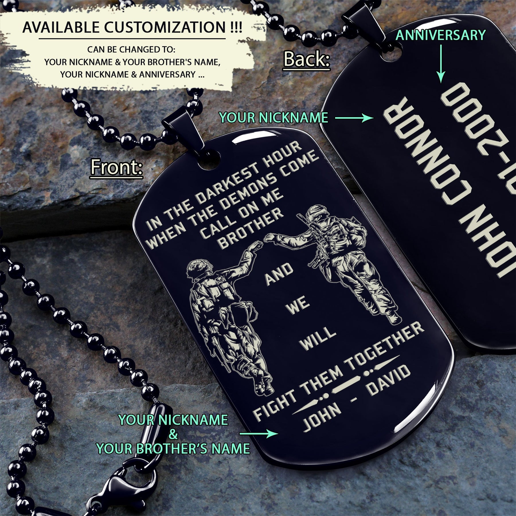 SDD010 - Call On Me Brother - English - Soldier Dog Tag - Engrave Black Dog Tag