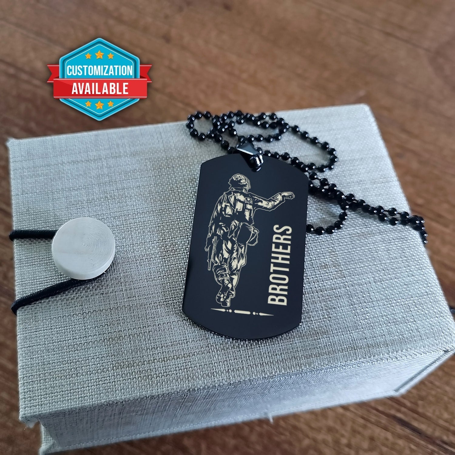 SDD041 - Brothers Forever - Army - Marine - Soldier Dog Tag - Black Double-Sided Dog Tag