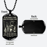 WAD063 - Call On Me Brother - Warrior - Spartan Necklace - Engrave Black Dog Tag