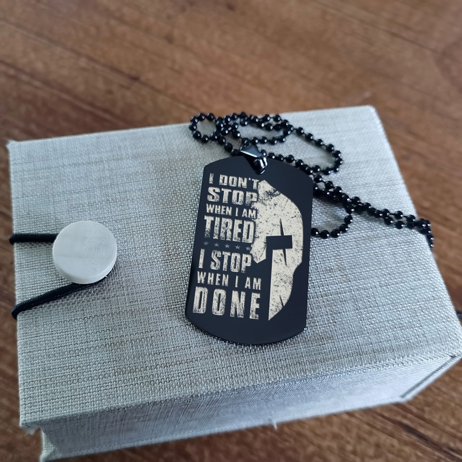 WAD047 - Quitting Is Not - I Don't Stop When I Am Tired - I Stop When I Am Done - Spartan - Warrior - Engrave Double Black Dog Tag